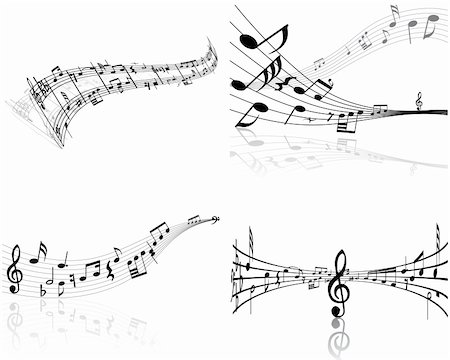 swirling music sheet - Set of four vector musical notes staff Stock Photo - Budget Royalty-Free & Subscription, Code: 400-04085869