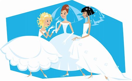A vector cartoon of three brides talking, each bride is on different layer Foto de stock - Super Valor sin royalties y Suscripción, Código: 400-04086170
