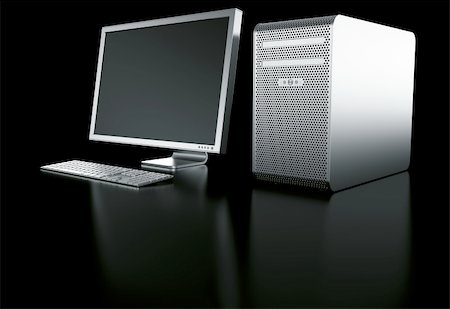 data security screens - 3d rendering of a stylish computer in aluminum on a black reflective ground Stock Photo - Budget Royalty-Free & Subscription, Code: 400-04086239