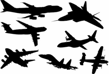 plane silhouette side - A collection of eight plane silhouettes from different angles Stock Photo - Budget Royalty-Free & Subscription, Code: 400-04086560