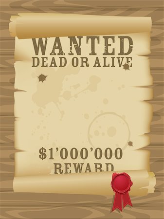 Wild west wanted poster.  Grouped for easy editing.  More scroll illustrations in my portfolio. Stock Photo - Budget Royalty-Free & Subscription, Code: 400-04086971