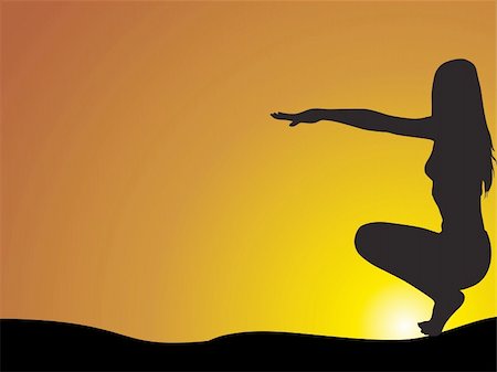 female silhouette meditating by yoga theme, Illustration Stock Photo - Budget Royalty-Free & Subscription, Code: 400-04087319