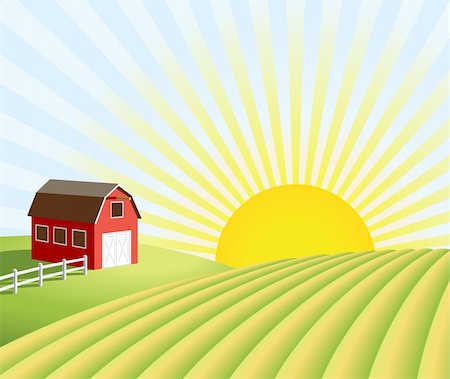 sunrise harvest - Vector illustration of a farm and fields at sunrise. Stock Photo - Budget Royalty-Free & Subscription, Code: 400-04087517