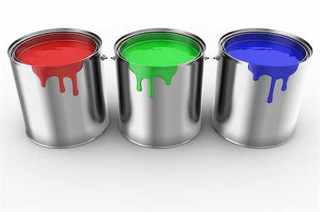 3d rendering of 3 paint cans Stock Photo - Budget Royalty-Free & Subscription, Code: 400-04087589
