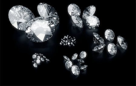 simsearch:400-04158011,k - 3d rendering of diamonds sorting according to size on a black reflective floor Stock Photo - Budget Royalty-Free & Subscription, Code: 400-04087601