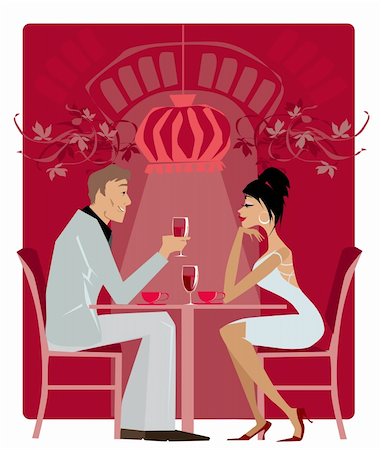 simsearch:400-05357363,k - Vector illustration of a couple in the restaurant Photographie de stock - Aubaine LD & Abonnement, Code: 400-04087782