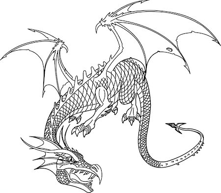 simsearch:400-05230170,k - Ancient Dragon, vector illustration. Black and white Stockbilder - Microstock & Abonnement, Bildnummer: 400-04088128