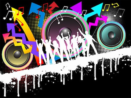 simsearch:400-04969579,k - Silhouettes of people dancing on grunge music background Stock Photo - Budget Royalty-Free & Subscription, Code: 400-04088153