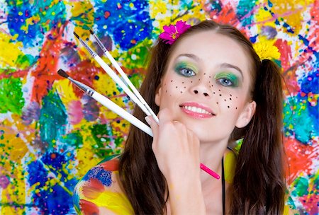 painter palette photography - Portrait of young attractive woman on colored background Stock Photo - Budget Royalty-Free & Subscription, Code: 400-04089031