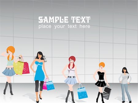 simsearch:400-04393054,k - vector illustration, group of five shopping girls Foto de stock - Super Valor sin royalties y Suscripción, Código: 400-04089072