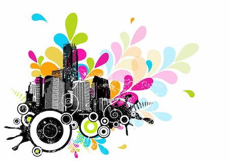 Abstract illustration with city. THAT PARTICULAR ARTWORK CONTAIN A TRACED IMAGE Foto de stock - Super Valor sin royalties y Suscripción, Código: 400-04089177