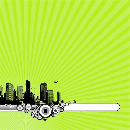 Illustration with city and green background. vector Foto de stock - Super Valor sin royalties y Suscripción, Código: 400-04089272