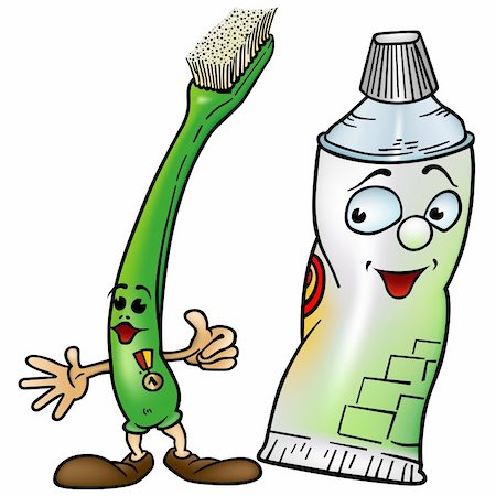 Toothbrush and Toothpaste - colored cartoon illustration as vector Foto de stock - Super Valor sin royalties y Suscripción, Código: 400-04089366