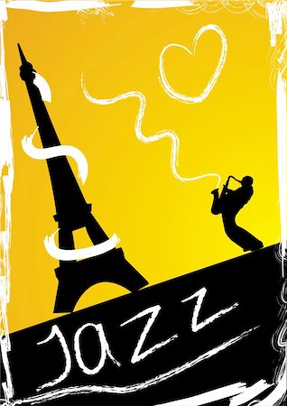 simsearch:400-05187750,k - Abstract design with saxophonist and eiffel Tower Stock Photo - Budget Royalty-Free & Subscription, Code: 400-04089659