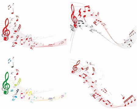 swirling music sheet - Set of four vector musical notes staff Stock Photo - Budget Royalty-Free & Subscription, Code: 400-04089739