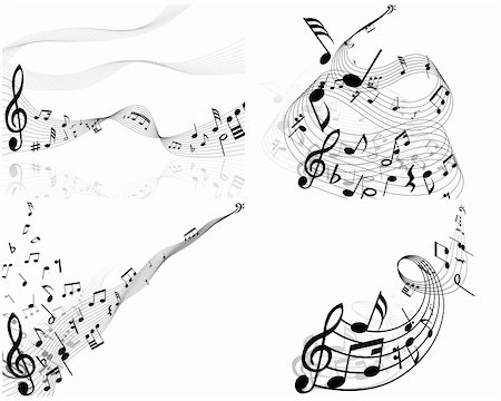 swirling music sheet - Set of four vector musical notes staff Stock Photo - Budget Royalty-Free & Subscription, Code: 400-04089743