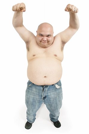 A large bald man with his hands up in the air making an odd face. Stock Photo - Budget Royalty-Free & Subscription, Code: 400-04080057
