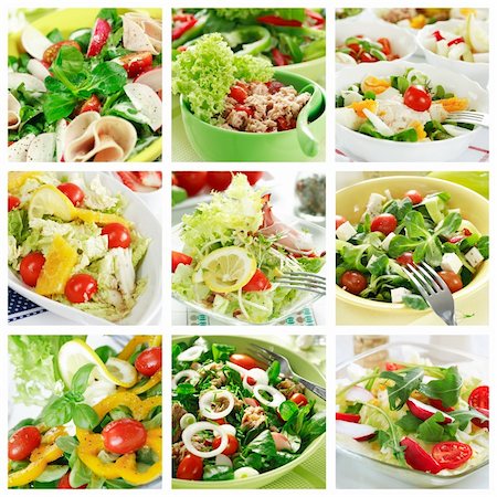 Collage of different salads Photographie de stock - Aubaine LD & Abonnement, Code: 400-04080131