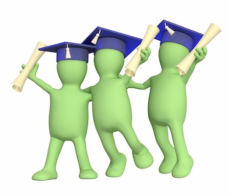 Happy friends schoolfellows with diplomas. Object over white Stock Photo - Budget Royalty-Free & Subscription, Code: 400-04080190