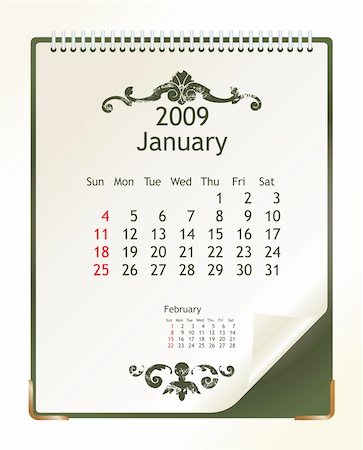 simsearch:400-06767656,k - 2009 calendar with a blanknote paper - vector illustration Stock Photo - Budget Royalty-Free & Subscription, Code: 400-04080208