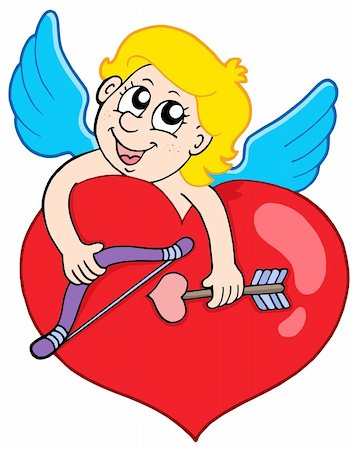 simsearch:400-04267372,k - Lovely cupid holding heart - vector illustration. Photographie de stock - Aubaine LD & Abonnement, Code: 400-04080317