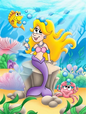 simsearch:400-08614096,k - Cute blonde mermaid - color illustration. Stock Photo - Budget Royalty-Free & Subscription, Code: 400-04080310
