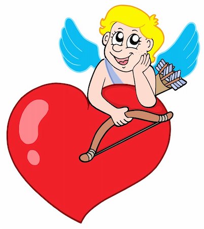 simsearch:400-04267372,k - Cute cupid resting on heart - vector illustration. Photographie de stock - Aubaine LD & Abonnement, Code: 400-04080448