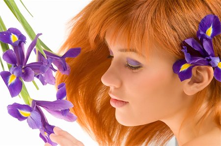 simsearch:400-05197147,k - nice portrait of beautiful young model laying near violet flower Stock Photo - Budget Royalty-Free & Subscription, Code: 400-04080474