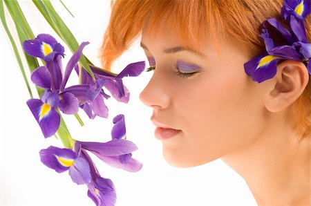 simsearch:400-05197147,k - fresh portrait of cute redhead near purple flower with close eyes Stock Photo - Budget Royalty-Free & Subscription, Code: 400-04080473