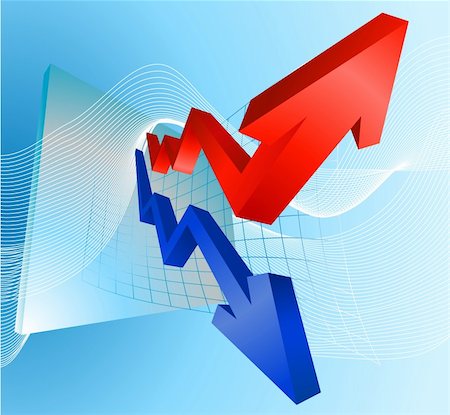 fluttuazione - Illustration of profit and loss graph with red and blue arrows Fotografie stock - Microstock e Abbonamento, Codice: 400-04080502