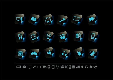 processor vector icon - A collection of 18 media and technology icons. Stock Photo - Budget Royalty-Free & Subscription, Code: 400-04080546