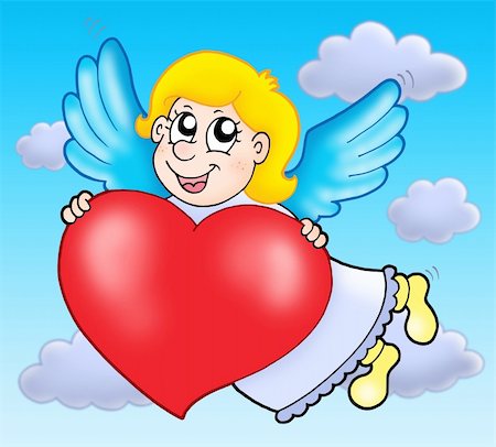 simsearch:400-04267372,k - Cupid on sky - color illustration. Photographie de stock - Aubaine LD & Abonnement, Code: 400-04080558