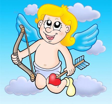 simsearch:400-04267372,k - Small flying cupid with bow - color illustration. Photographie de stock - Aubaine LD & Abonnement, Code: 400-04080560