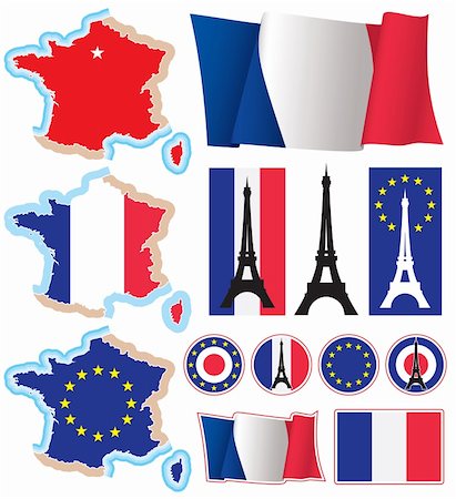 eiffel tower pictures clip art - Collection of french national design elements, vector. The base map is from Central Intelligence Agency Web site. Stock Photo - Budget Royalty-Free & Subscription, Code: 400-04080718