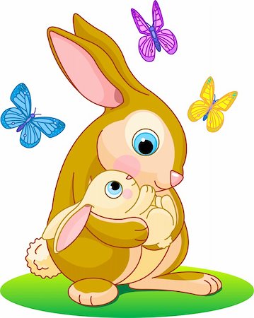 rabbit butterfly picture - Cute rabbits. Mother holding her baby bunny Stock Photo - Budget Royalty-Free & Subscription, Code: 400-04080829