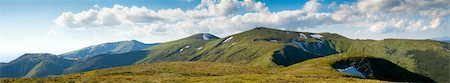 forest path panorama - Summer mountain view with snow on mountainside. Five shots stitch image. Stock Photo - Budget Royalty-Free & Subscription, Code: 400-04080911