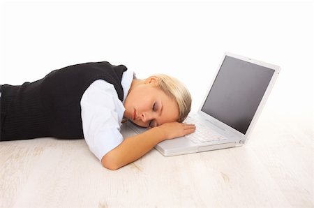 simsearch:400-05729276,k - Overworked Businesswoman is sleeping on her laptop Stock Photo - Budget Royalty-Free & Subscription, Code: 400-04081354