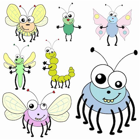 Collection of different cute cartoon nsects Stock Photo - Budget Royalty-Free & Subscription, Code: 400-04081417