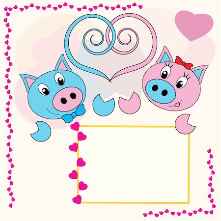 Collection of falling in love animals over cute background with hearts Stock Photo - Budget Royalty-Free & Subscription, Code: 400-04081431