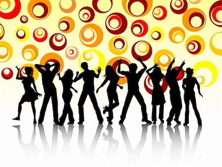 Silhouettes of people dancing on retro background Stock Photo - Budget Royalty-Free & Subscription, Code: 400-04081625