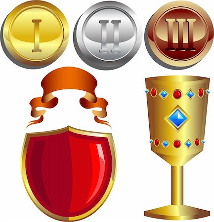 Rewards, gold, silver and bronze medals, cup, shield and banner. Isolated. Eps 8 format Stockbilder - Microstock & Abonnement, Bildnummer: 400-04082004