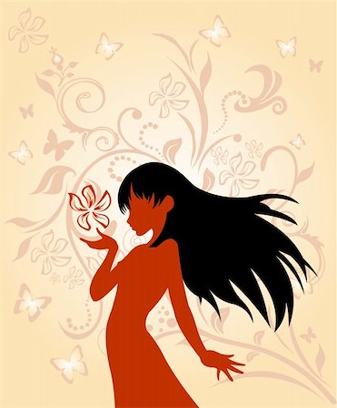 Floral woman silhouette vector illustration Stock Photo - Budget Royalty-Free & Subscription, Code: 400-04082067