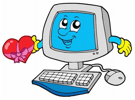 Cartoon computer with heart - vector illustration. Stock Photo - Budget Royalty-Free & Subscription, Code: 400-04082178