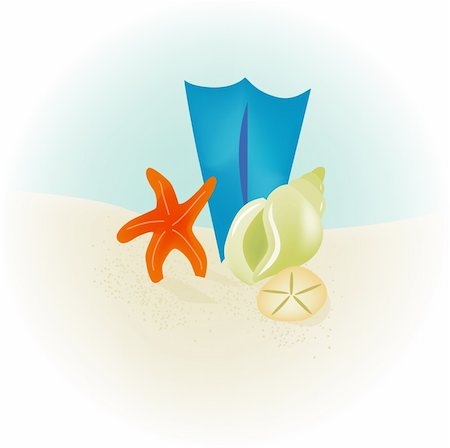 Beach Spot Illustration: sea shell swim fins Foto de stock - Royalty-Free Super Valor e Assinatura, Número: 400-04082267