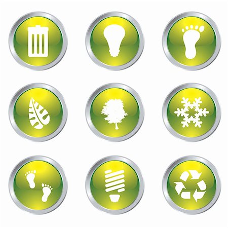 simsearch:400-04093390,k - Ecology set of nine icons with silver bevel in green Photographie de stock - Aubaine LD & Abonnement, Code: 400-04082530