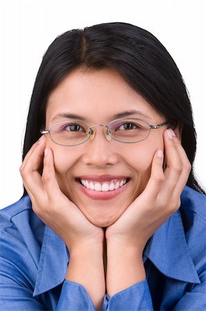 A woman facing toward the camera act like she adoring you. Shoot against very bright white screen as background to naturally separate the model from it. Stock Photo - Budget Royalty-Free & Subscription, Code: 400-04082674