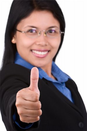 A young woman raise her thumb up, shoot against very bright white background that separated from her naturally. Focused mainly oh her thumb. Foto de stock - Super Valor sin royalties y Suscripción, Código: 400-04082717