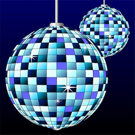 simsearch:400-04349799,k - Disco mirror balls over black and blue background Fotografie stock - Microstock e Abbonamento, Codice: 400-04082746
