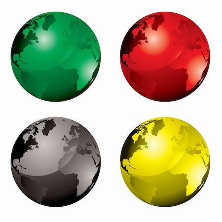 simsearch:400-07034020,k - Collection of four globes with colour variation and reflection Foto de stock - Super Valor sin royalties y Suscripción, Código: 400-04082742