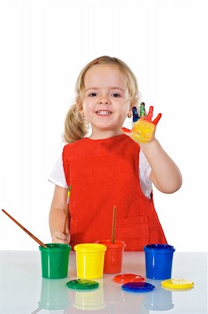 simsearch:400-06950074,k - Happy little painter girl smiling and waving - isolated Photographie de stock - Aubaine LD & Abonnement, Code: 400-04082831